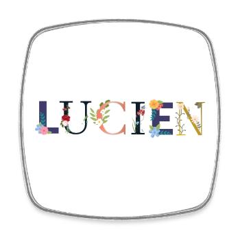 LUCIEN Name mit Blumen geschmückt - Viereckiger Kühlschrankmagnet - Weiß - Vorne