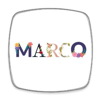 Le nom MARCO décoré de fleurs - Magnet carré - blanc - Devant