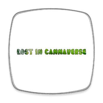 Lost in Cannaverse Typographie à feuilles vertes - Magnet carré - blanc - Devant