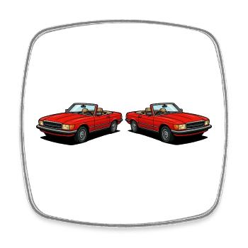 Rotes Cabrio-Duo: Klassische Zweisitzer - Viereckiger Kühlschrankmagnet - Weiß - Vorne