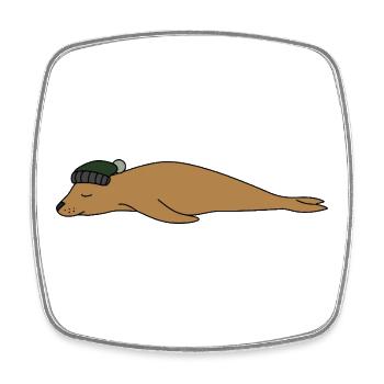 Un petit croquis simple d’animal avec un chapeau de phoque dormant - Magnet carré - blanc - Devant