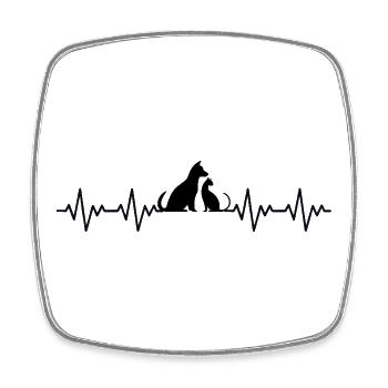 Cat and Dog ECG Heartbeat - Square fridge magnet - white - Front