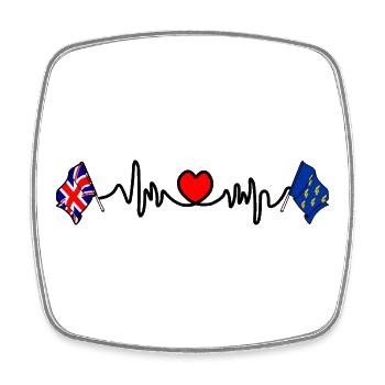 West Sussex flag + heartbeat & British flag - Square fridge magnet - white - Front