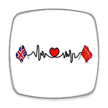 East Sussex flag + British flag with heartbeat - Square fridge magnet - white - Front