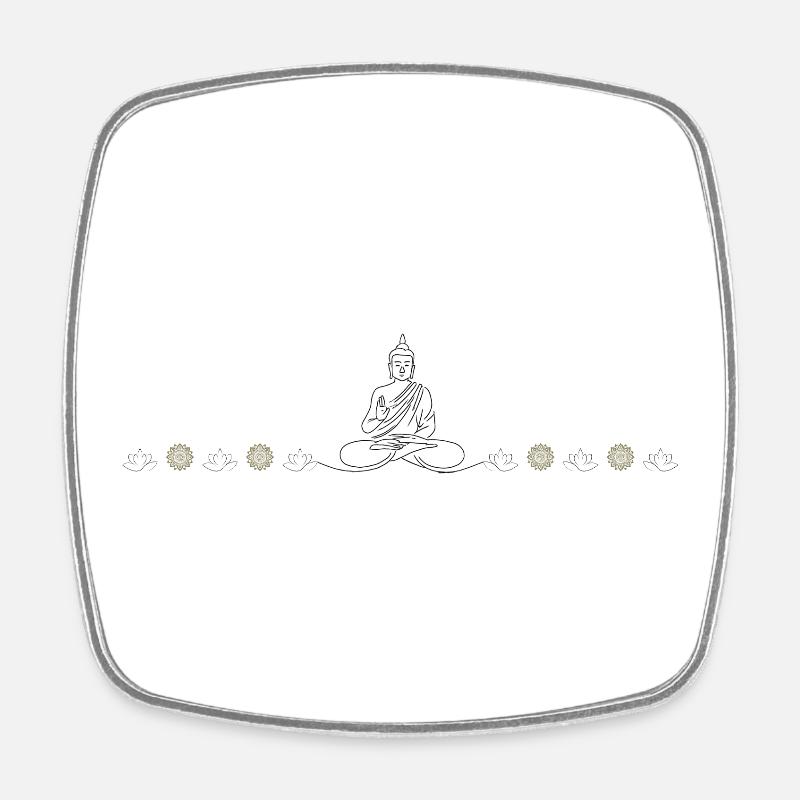 Zen Buddha silhouette on black - Square fridge magnet - white