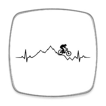 VTT, ECG, battement de cœur, saut en montagne en VTT - Magnet carré - blanc - Devant
