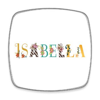 ISABELLA Name Art With Flowers Embroidered - Square fridge magnet - white - Front