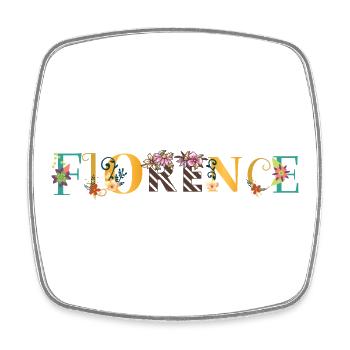 FLORENCE Name Art With Flowers Embroidered - Square fridge magnet - white - Front