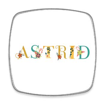ASTRID Name Art With Flowers Embroidered - Square fridge magnet - white - Front