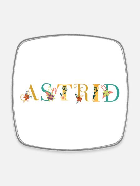 ASTRID navnekunst med broderte blomster - Firkantet køleskabsmagnet - hvid