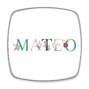 MATEO Namenskunst mit gestickten Blumen - Viereckiger Kühlschrankmagnet - Weiß - Vorne