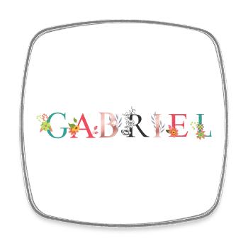 GABRIEL Namenskunst mit Blumen bestickt - Viereckiger Kühlschrankmagnet - Weiß - Vorne