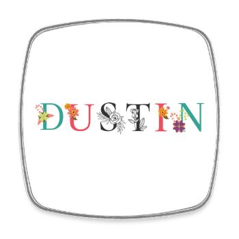 DUSTIN Namenskunst mit gestickten Blumen - Viereckiger Kühlschrankmagnet - Weiß - Vorne