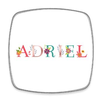 ADRIEL Name Art With Flowers Embroidered - Square fridge magnet - white - Front