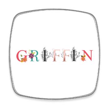 GRIFFIN Namenskunst mit gestickten Blumen - Viereckiger Kühlschrankmagnet - Weiß - Vorne