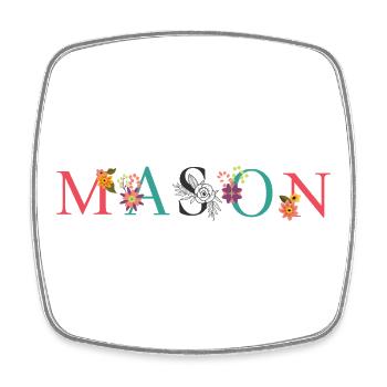 MASON Namenskunst mit Blumen bestickt - Viereckiger Kühlschrankmagnet - Weiß - Vorne