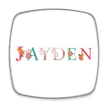 JAYDEN Name Art With Flowers Embroidered - Square fridge magnet - white - Front
