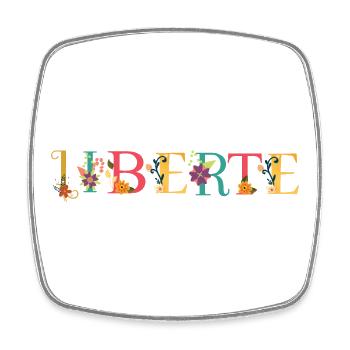 LIBERTE Nom Art avec des fleurs brodées - Magnet carré - blanc - Devant
