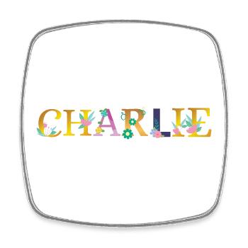 CHARLIE name adorned with flowers - Square fridge magnet - white - Front