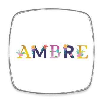 AMBRE Nom Orné de Fleurs - Magnet carré - blanc - Devant
