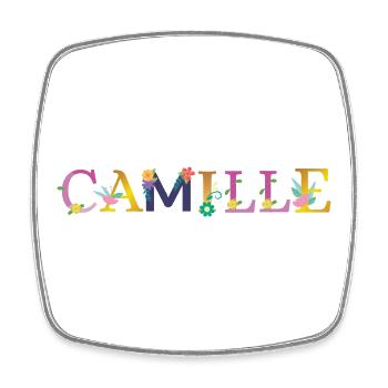 Nom CAMILLE Orné de Fleurs - Magnet carré - blanc - Devant