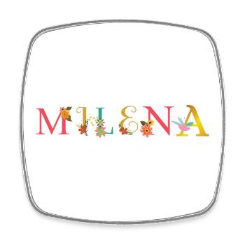 MILENA Name mit Blumen geschmückt - Viereckiger Kühlschrankmagnet - Weiß - Vorne