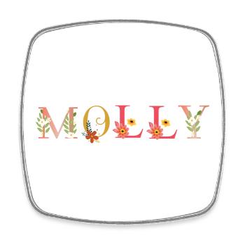 MOLLY Name mit Blumen geschmückt - Viereckiger Kühlschrankmagnet - Weiß - Vorne