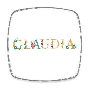 CLAUDIA Name mit Blumen geschmückt - Viereckiger Kühlschrankmagnet - Weiß - Vorne