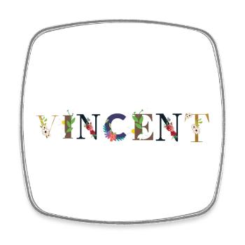 VINCENT name decorated with flowers - Square fridge magnet - white - Front