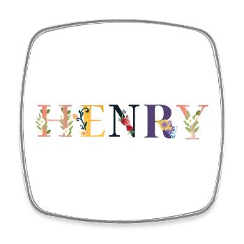 Nom HENRY décoré de fleurs - Magnet carré - blanc - Devant