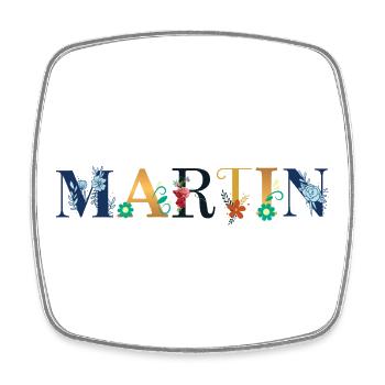 MARTIN Name mit Blumen geschmückt - Viereckiger Kühlschrankmagnet - Weiß - Vorne