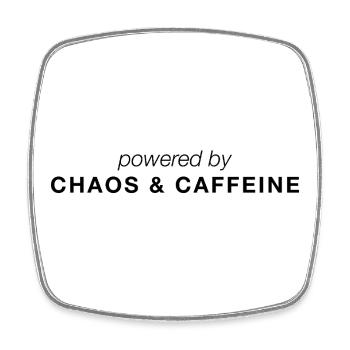 Powered by Chaos & Caffeine - Square fridge magnet - white - Front