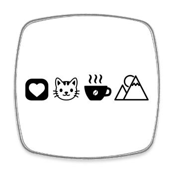 Simple Hobby Icons Cats Coffee Mountains Love - Square fridge magnet - white - Front