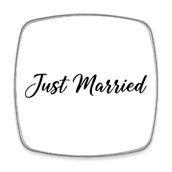 Juste marié – Lettrage classique de mariage - Magnet carré - blanc - Devant