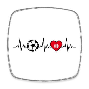 Tunisie Football Heartbeat Drapeau Tunisien - Magnet carré - blanc - Devant