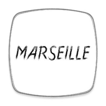 Marseille Brush Typography Noir - France - Magnet carré - blanc - Devant