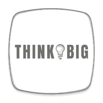 Think big - Glühbirne Motiv & Schriftzug - Viereckiger Kühlschrankmagnet - Weiß - Vorne
