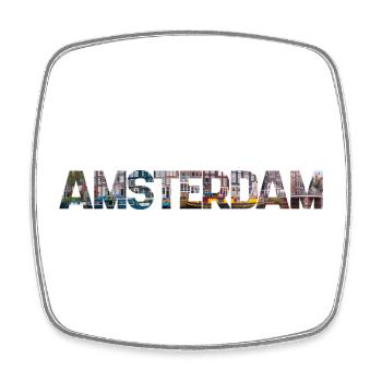 Amsterdam Cityscape Typo Collage - Square fridge magnet - white - Front