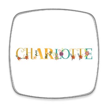 CHARLOTTE Namenskunst mit gestickten Blumen - Viereckiger Kühlschrankmagnet - Weiß - Vorne