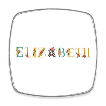 ELIZABETH Name Art With Flowers Embroidered - Square fridge magnet - white - Front