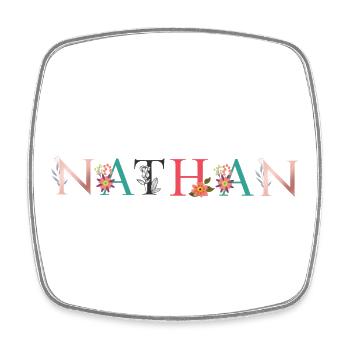 NATHAN Name Art With Flowers Embroidered - Square fridge magnet - white - Front