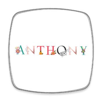 ANTHONY Name Art With Flowers Embroidered - Square fridge magnet - white - Front