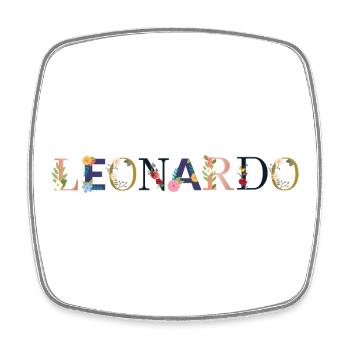 Le nom de LEONARDO décoré de fleurs - Magnet carré - blanc - Devant