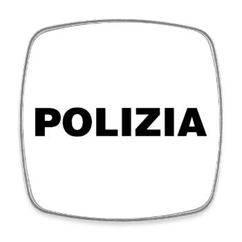 Police On – T-shirt amusant avec motif de texte - Magnet carré - blanc - Devant
