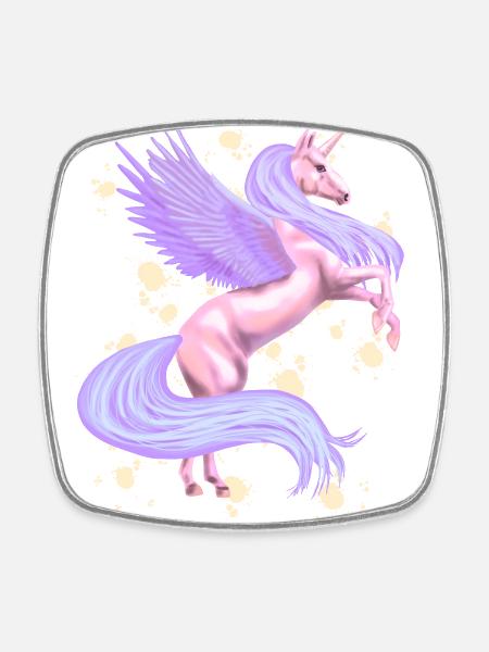 Enchanting Unicorn Pink and Purple - Square fridge magnet - white
