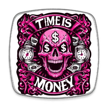 Time is Money - Pink Skull with Dollar Sign - Square fridge magnet - white - Front