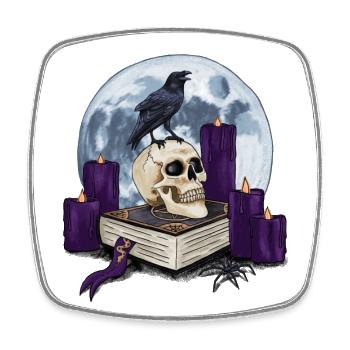 Witch book with skull and raven at full moon - Square fridge magnet - white - Front