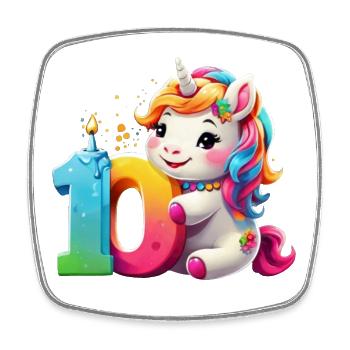 NUMBER 10 YEARS UNICORN 10TH BIRTHDAY - Square fridge magnet - white - Front