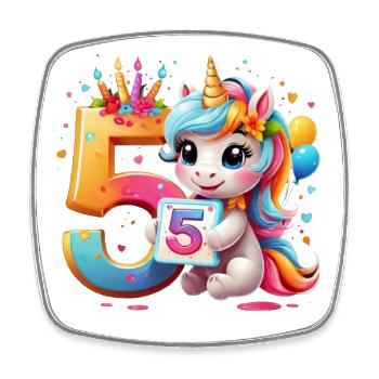 NUMMER 5 JAHRE EINHORN 5. GEBURTSTAG - Viereckiger Kühlschrankmagnet - Weiß - Vorne