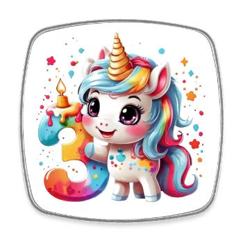 NUMMER 3 JAHRE EINHORN 3. GEBURTSTAG - Viereckiger Kühlschrankmagnet - Weiß - Vorne
